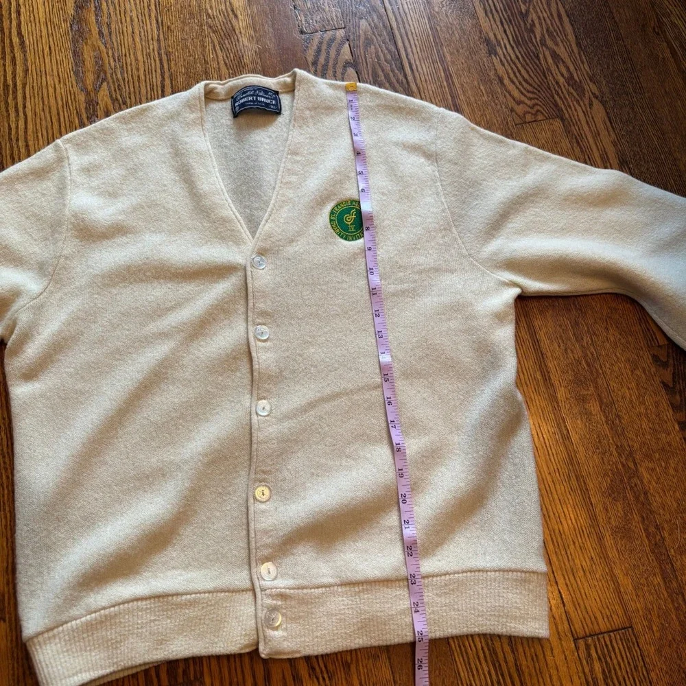 Vintage Arnold Palmer Robert Bruce Cardigan Sweater Cream XL Golf 60s 70s USA